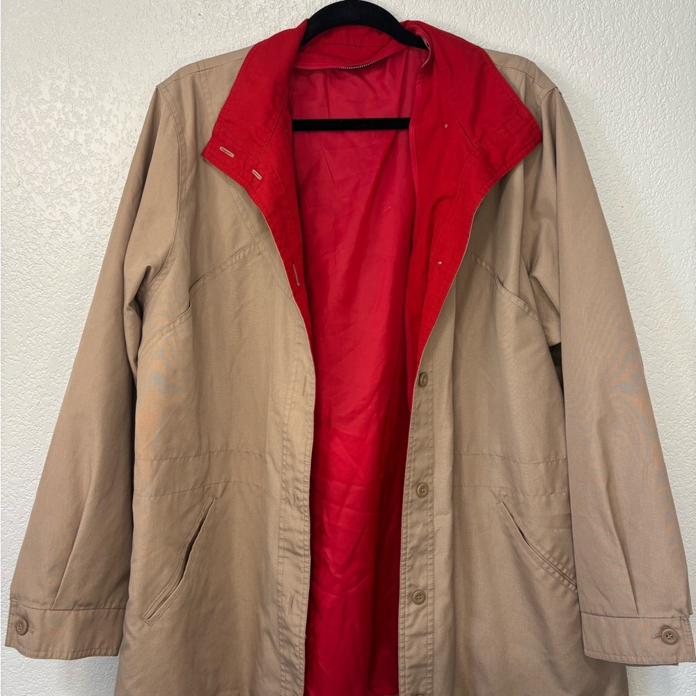London Fog Tan and Red Trench Coat